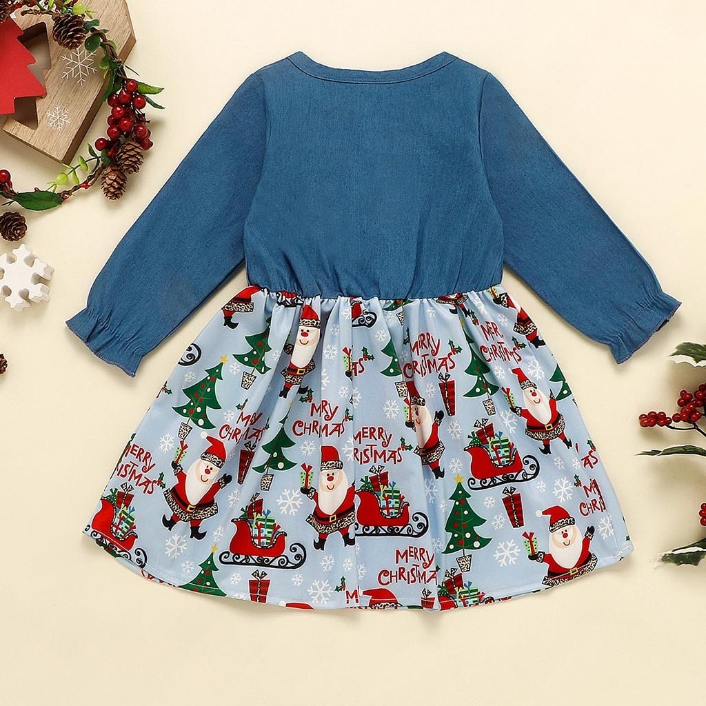 Baby Girls Print Christmas Santa Dress Princess Outfits Long Sleeve Fashion  Unique Design Perfect Gift