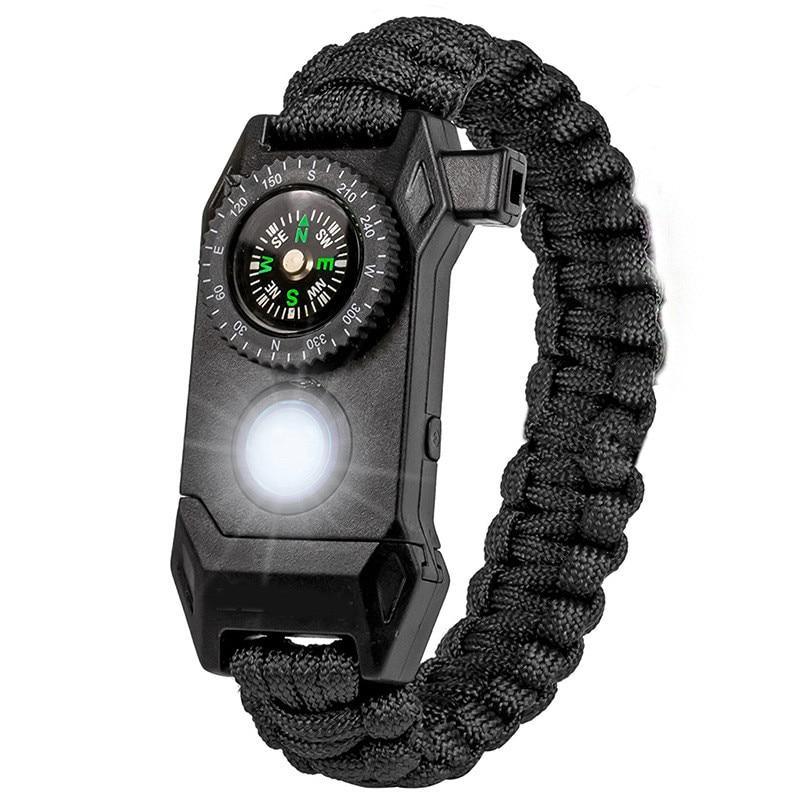 Men Outdoor LED Light Survival Umbrella Rope SOS Bracelet Emergency Rescue Bracelet Compass Sport Whistle Bracelets For Sports