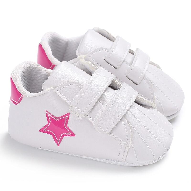 Newborn Shoes Star First Walkers Kids Toddlers Lace Up PU Leather Soft Soles Sneakers 0-18 Months