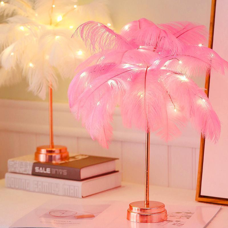 STEVVEX Feather Table Lamp USB Rechargeable Tree Shape LED Lights Decorative Flashing Lamp Night Light Lamps For Bedroom