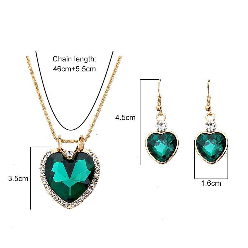 Luxury Fashion Jewelry Gold-color Romantic Austrian Crystal Heart Shape Chain Necklace and Earrings Jewelry Sets For Women