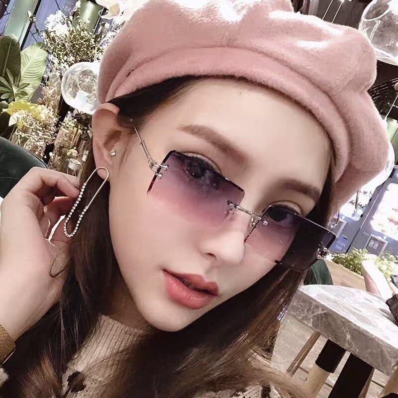 Fashion Rimless  Women Trendy Small Rectangle Sunglasses With High Quality metal frame And UV400 Protection