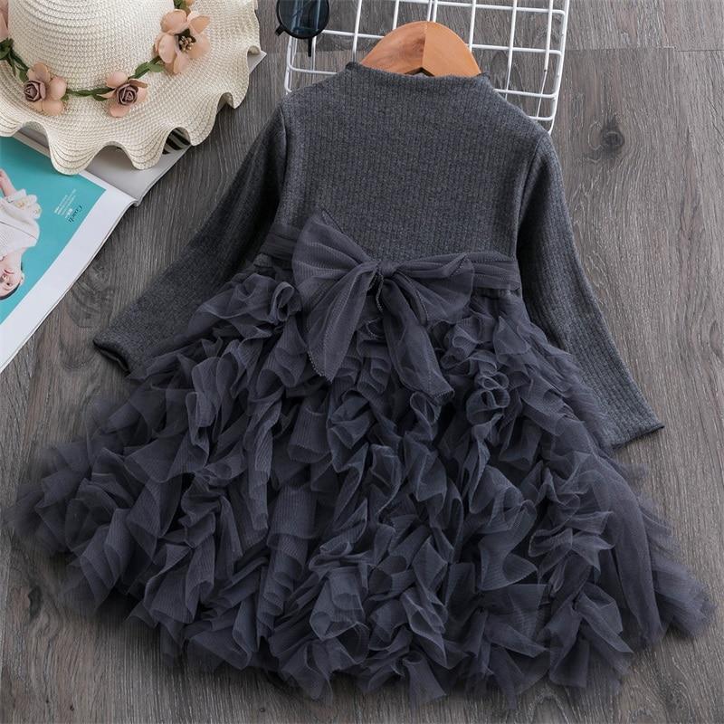 Modern Winter Flower Long Sleeve Smash Cake Baby Girls Dress For 1-5 Year Little Princess