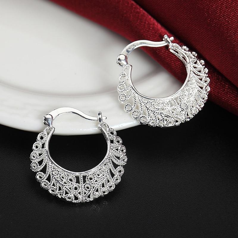 Luxury Silver Fashion Weave Hollow Moon Hoop Earring For Women