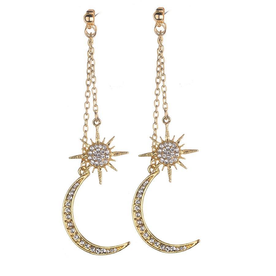 Bohemian Retro Fashion Sun and Moon Exaggerated Long Pendant Earrings For Women and Girls in Luxury Modern Trend New Style