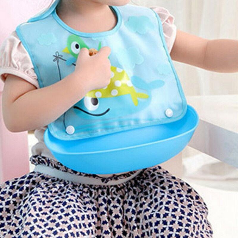 Baby Waterproof Silicone Bibs Burp Cloths Washable Roll Up Crumb Catcher Feeding Bib