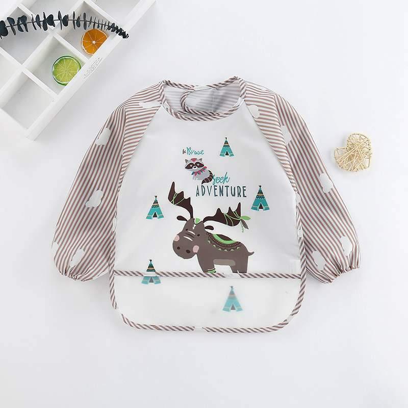 Cute Cartoon Print Baby Waterproof Long Sleeve Apron Children Feeding Smock Bib Baby Accessories