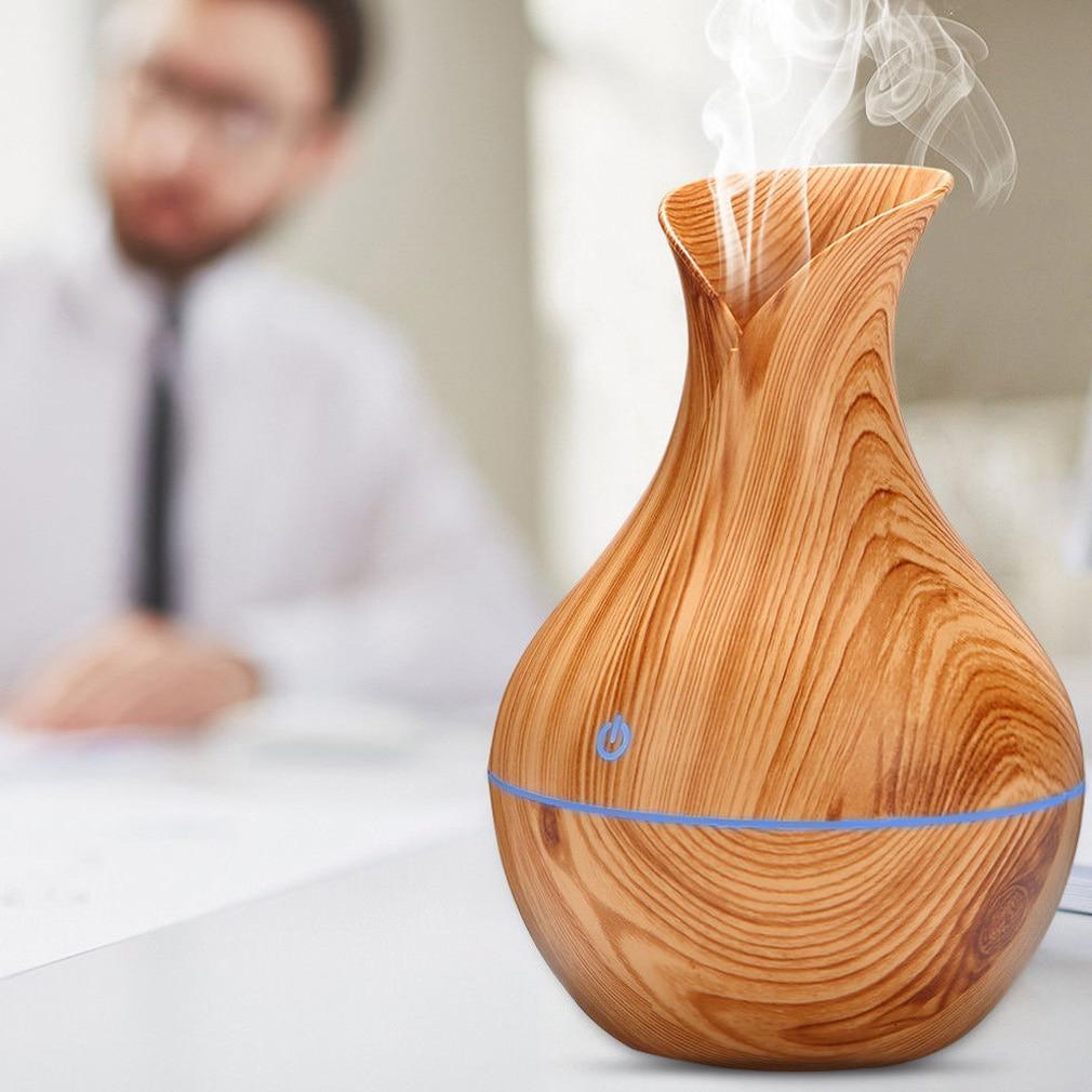 Essential Oil Diffuser 130ml Wood Grain Vase-Shaped  Aromatherapy Cool Mist Humidifier With 7 Colors LED Lights & Waterless Auto Shut-Off For Home Office