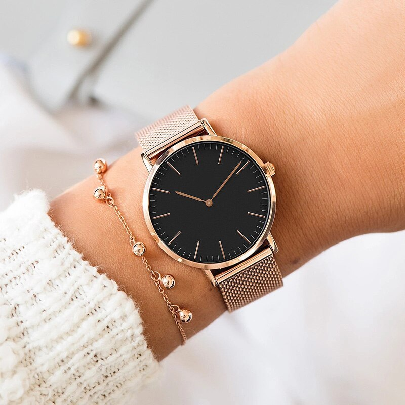 Fashion Unisex Watches Ultra Thin Stainless Steel Mesh Belt Quartz Classic Casual Watch For Women and Man