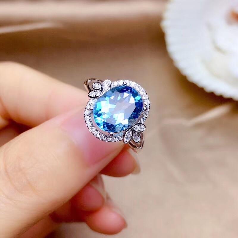 White Gold Natural Sapphire Ring for Women Fine Gemstone Blue Topaz Wedding Ring For Ladies and Women