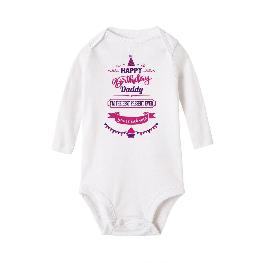 Happy Birthday Daddy Newborn Kids Baby Boys Girls Infant Long Sleeve Jumpsuit ROmper In Modern Designs With Party  Print