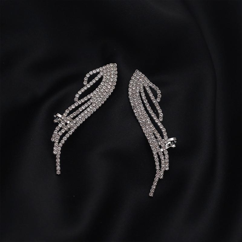 Luxury Elegant Crytal Angel wings Rhinestone Hanging Dangle Exaggerated Fashion Stud Earrings With Elegant Anti-allergy Design For Ladies and Women In New Trend Popular Style