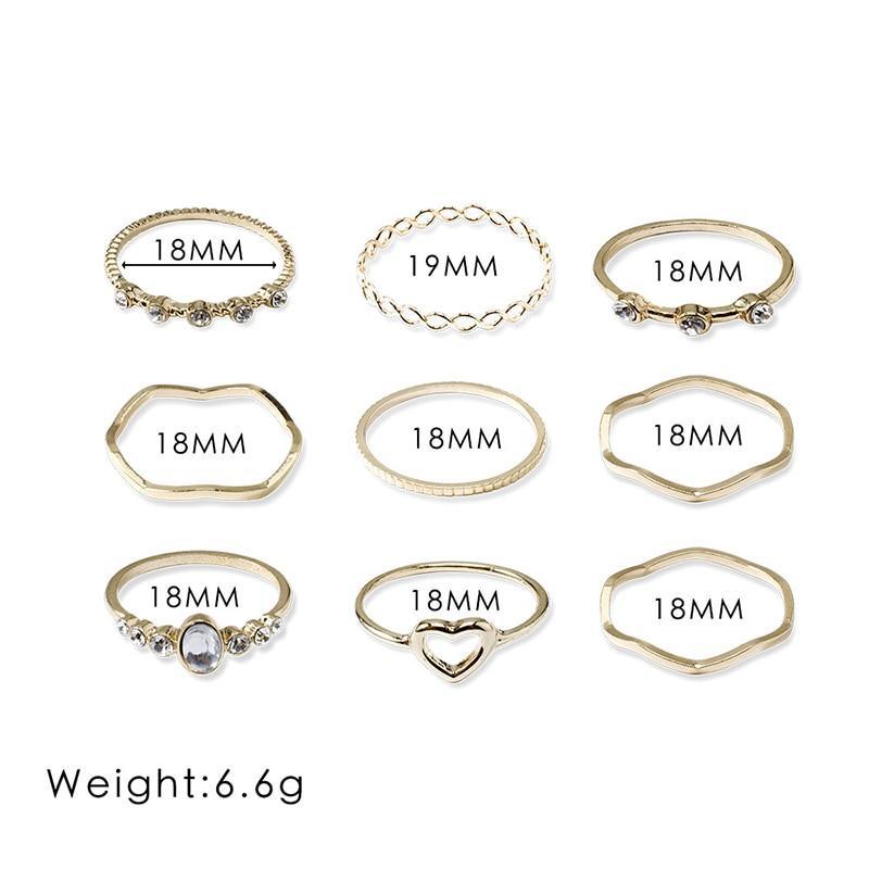 NEW 2020 Tren Bohemian Vintage Gold Crescent Geometric Ring Set for Women In Crystal Personality Design Ring Set Party Jewelry Gift