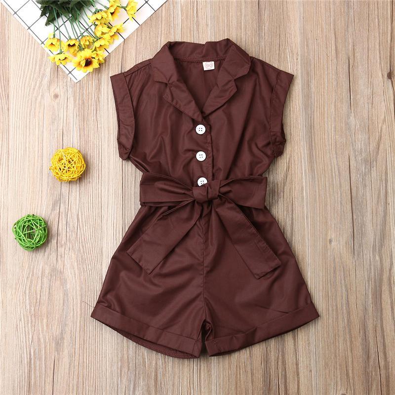 Baby Girls Clothes Sleeveless Turn-down Collar One-Pieces Romper Solid Color Girls Jumpsuit Dress for Girls