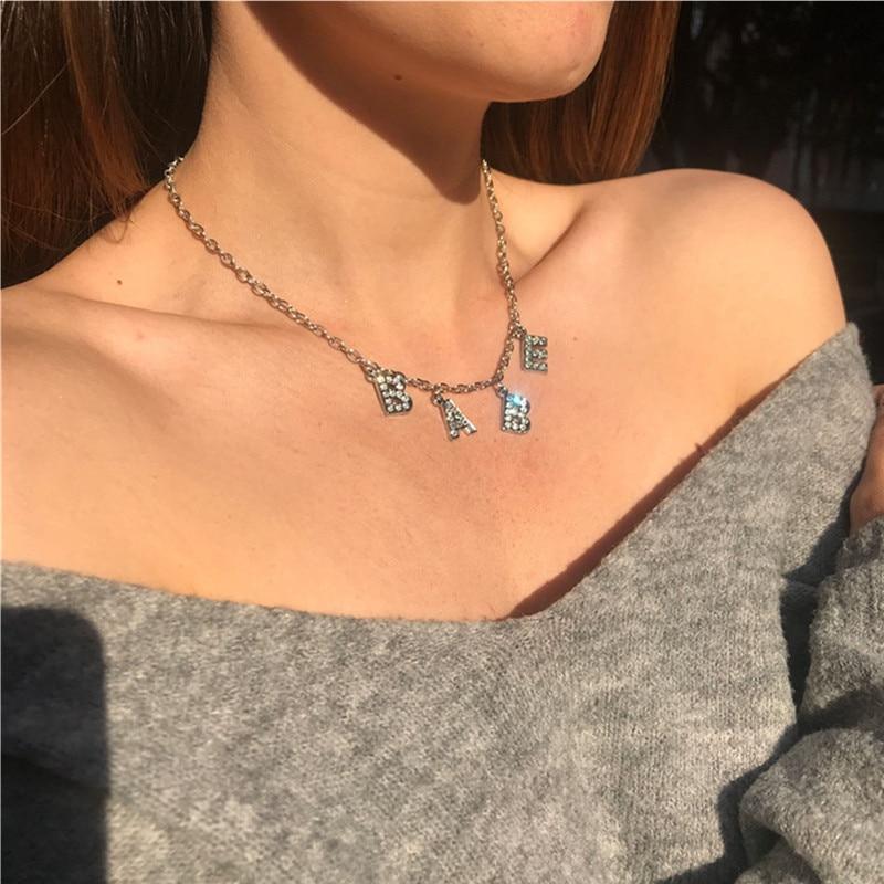 Letter Crystal Angel Necklace BABY WILD Rhinestone Choker Couple Gift Pendant Women Jewelry