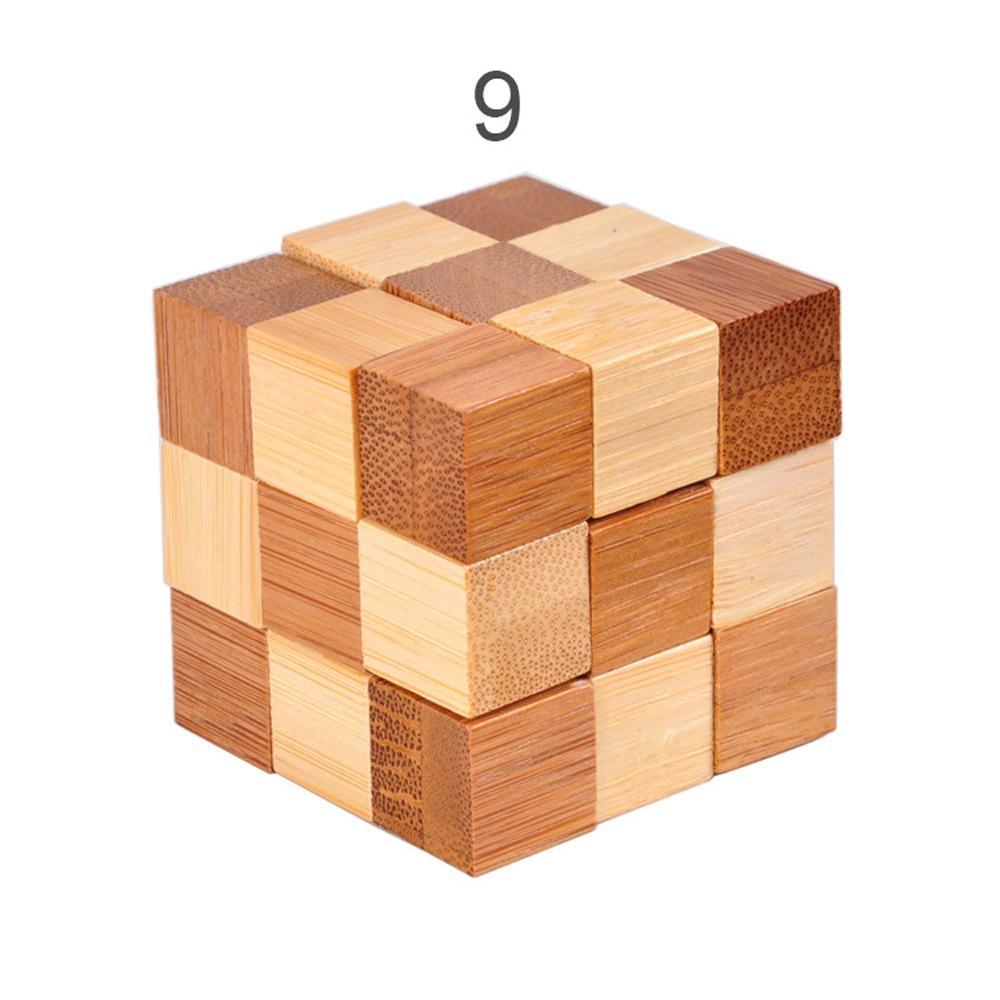 12 Style Brain Teaser 3D Wooden Interlocking Puzzles Game Toy Bamboo Small Size For Adults Kids