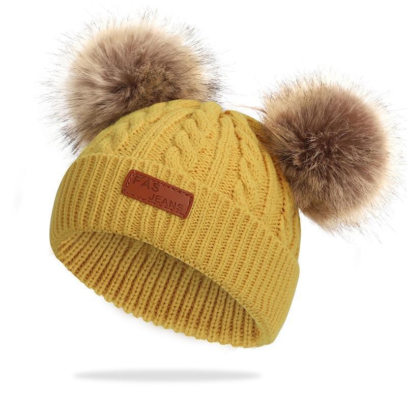 New Fashion Children Winter Hats Baby Kids Girl Solid Knitted Beanies Caps Hair thick ball And Modern Gloves