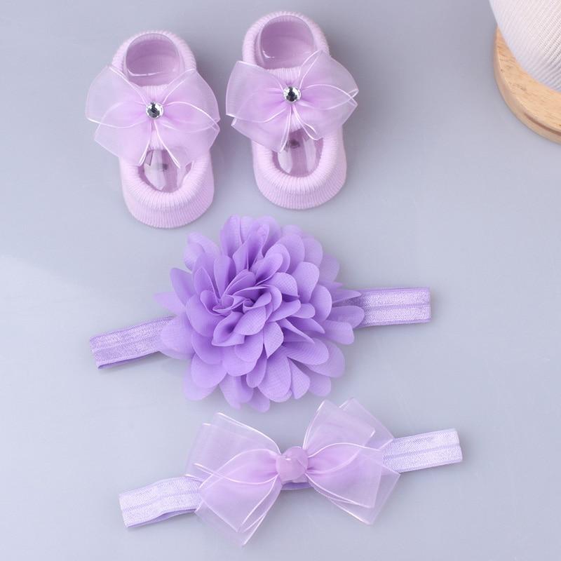 Flower Baby Girl Headband Socks Set Shoes With  Crown Bows Newborn Headbands For Girls Turban Baby Hair Accessories