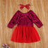 0-18 Months Baby Girls Red Long Sleeve Letters Printed Pattern Christmas Party Dress Perfect Gift