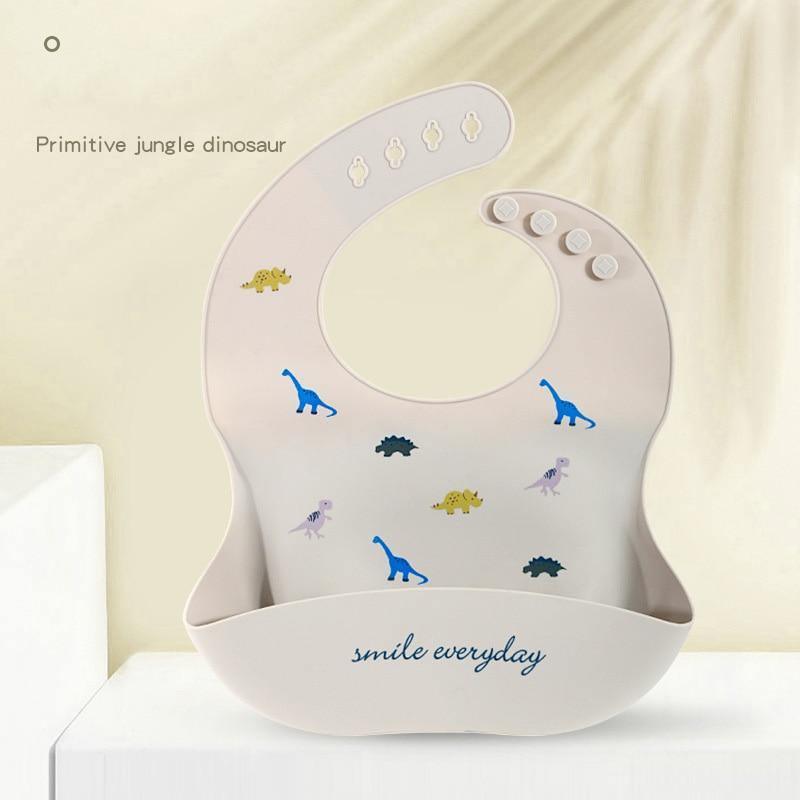 Cute Cartoon Print Baby Bibs Waterproof Soft Silicone Baby Feeding Stuff Dinosaur Pattern Bib For Kids