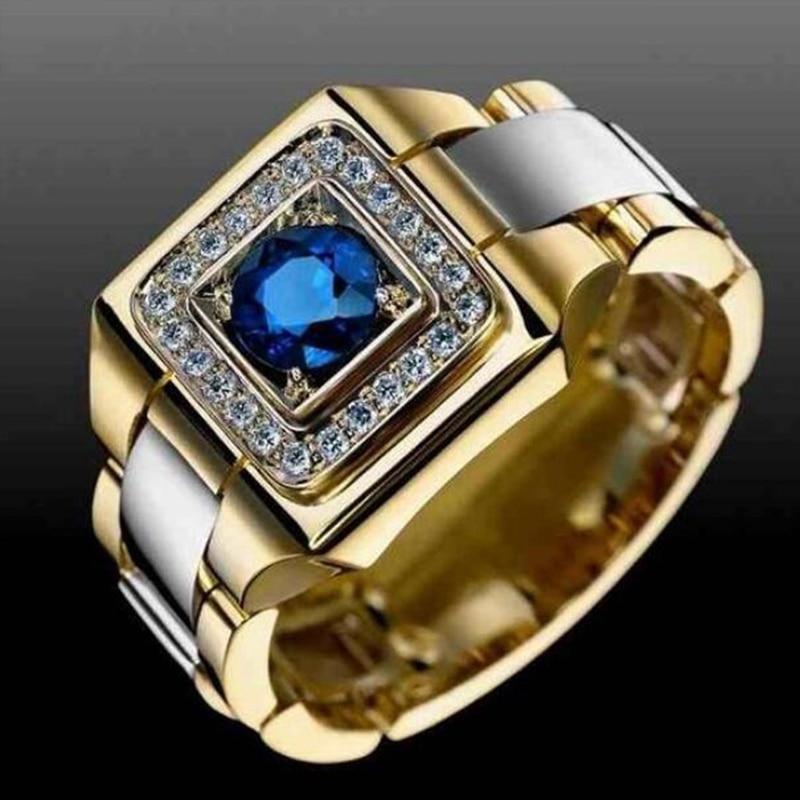 Luxury Modern Men Rings Creative Watch Shaped Two Tone Design Rings For Men Wedding Ring With Size 7-14 Male Jewelry In Elegant King Modern Viking Style