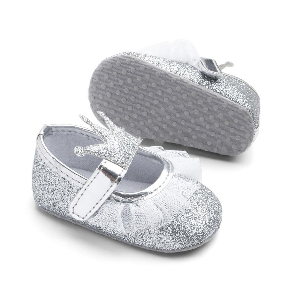 Newborn Infant Baby Girls Shoes Toddler Kids Princess Crown Glitter Design Shoes Soft Sole Anti-slip