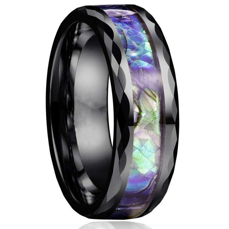 Luxury Handmade Stainless Steel 8mm Abalone Shell Rings Unisex Tungensten Carbide Wedding Polished Ring For Men And Woman