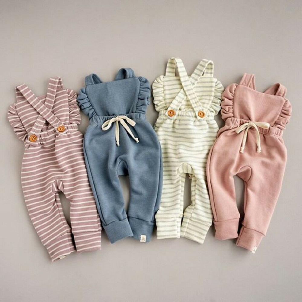 Newborn Baby Girl Boy Backless Striped Ruffle Romper Overalls Jumpsuit Clothes In Retro Syle For Boys And Girls