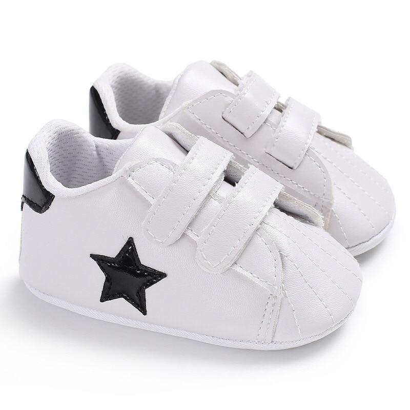 Newborn Shoes Star First Walkers Kids Toddlers Lace Up PU Leather Soft Soles Sneakers 0-18 Months