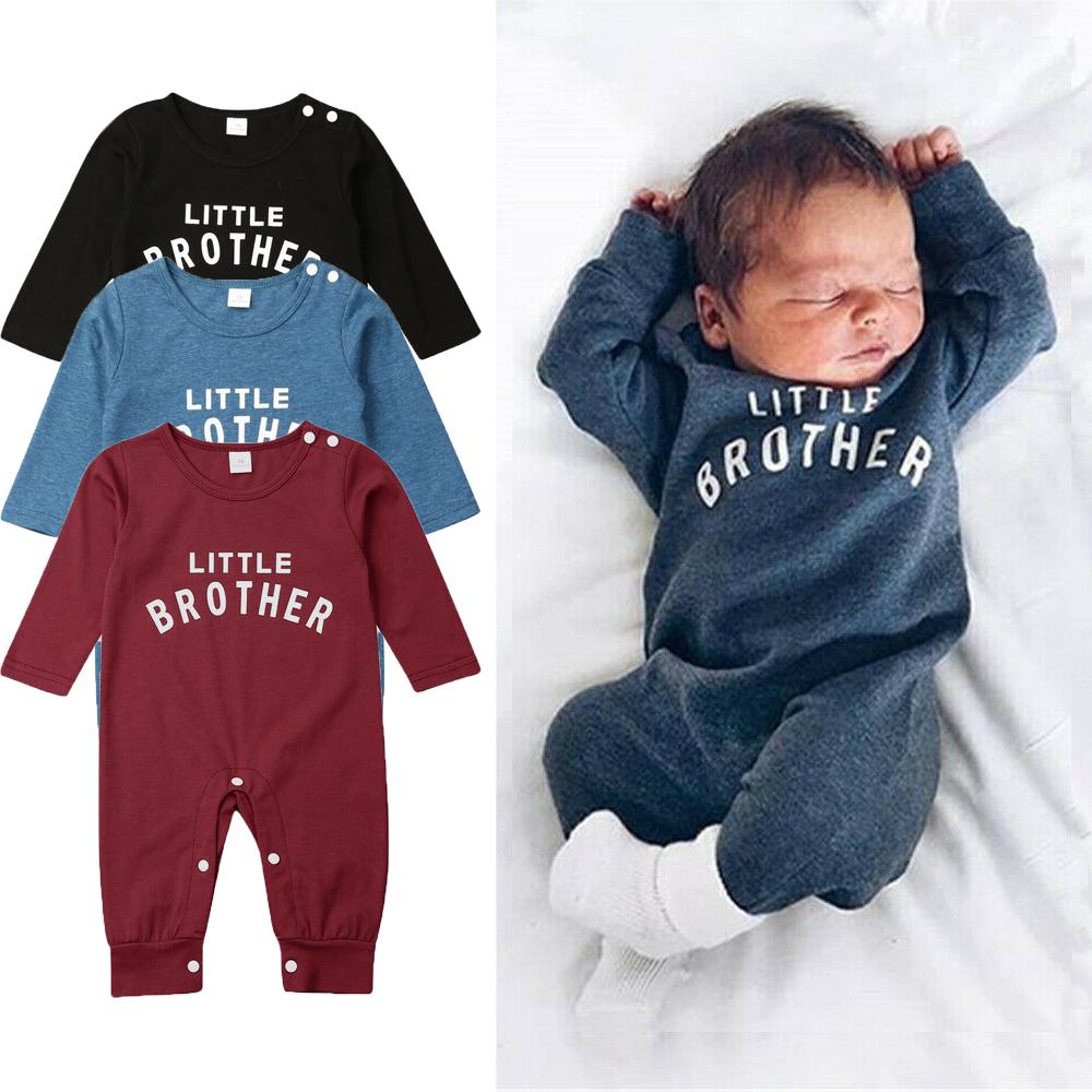 Newborn Infant Baby Girls Boy Top Romper Jumpsuit Bodysuit Comfy Outfits With Text Little Brother For Boys