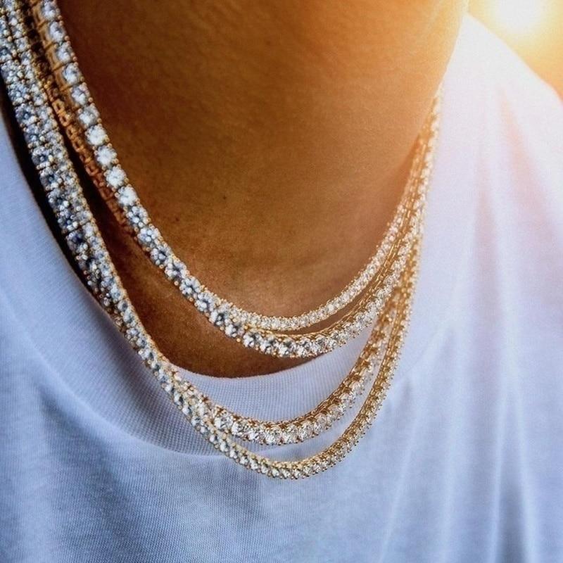 Men Hip Hop Single Layer Tennis Chain Rhinestone Inlaid Necklace Jewelry Gift One Row Jewelry Necklace Pendant for Theme Party