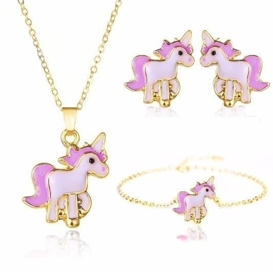 Modern Luxury New Elegant Necklace Earrings and Brecelet in On Amazing Good-Looking Cartoon Unicorn Set For Girls Kids and Woman