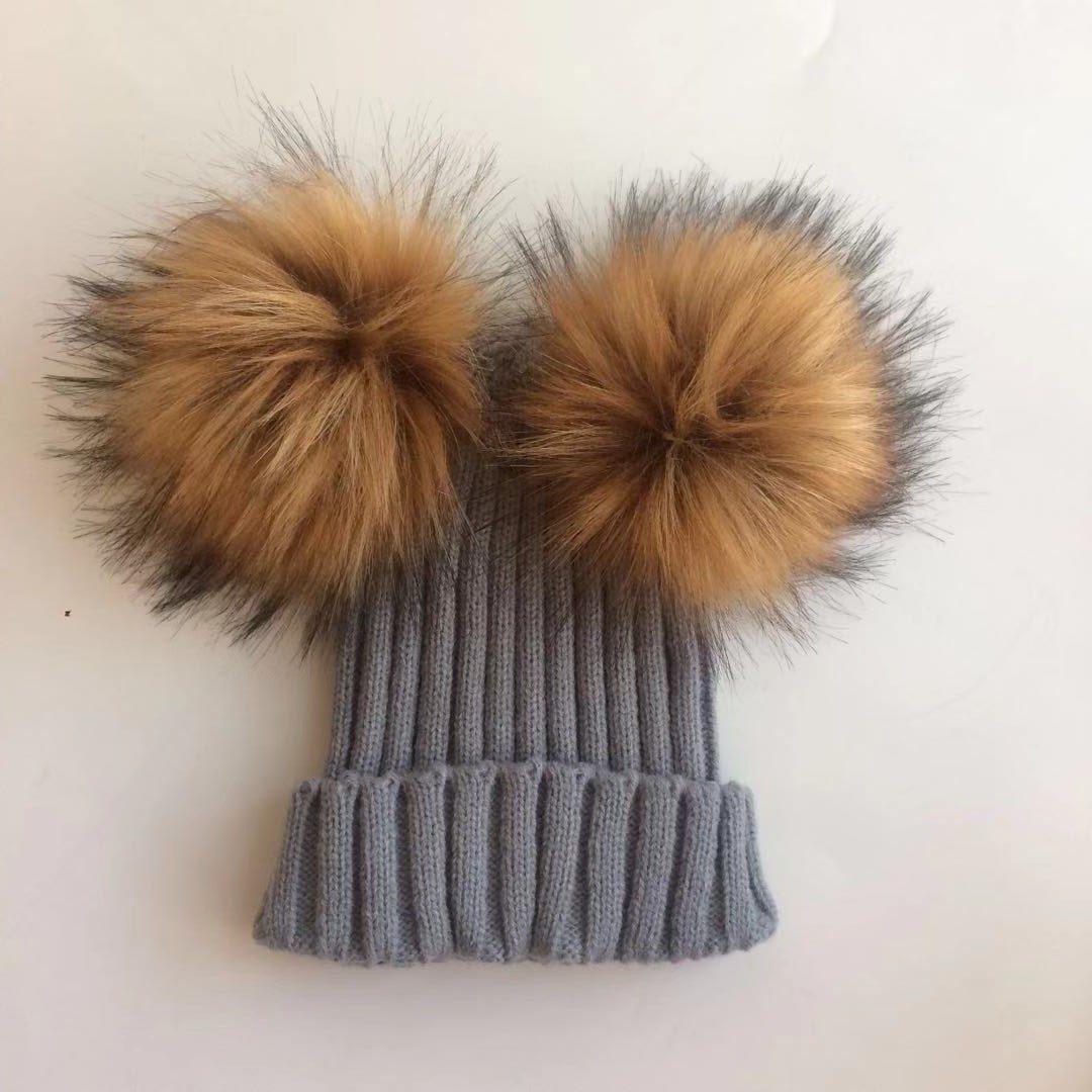 Modern Trend Children's Winter Toddler Baby Kids hat Cap With Two Double Pompom Ears Funny Hat