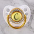 Luxury Glam Crystal White Bling Pacifier 26 Initial Letters Available Handmade Rhinestones Baby Pacifier For Baby