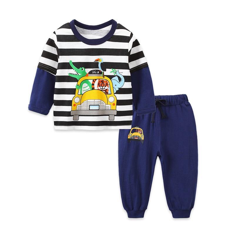 Modern Luxury Baby Boy Clothes Cotton Clothing Sets Cartoon Long-sleeved T-shirt Pants Infant Clothes 2pcs Ste For Boys and Girls Kids