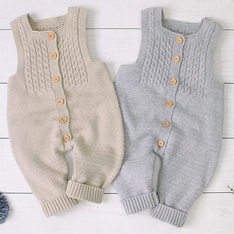 Handmade Baby Knitting Rompers Sleeveless Solid Color Jumpsuit Winter Romper For Girls and Boys In Modern Retro Style