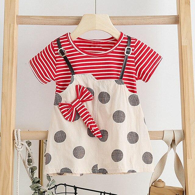 Modern Luxury Baby Girl Summer Party Clothing Cherry Dot Princess Dresses Bow Hat Outfits For Girls