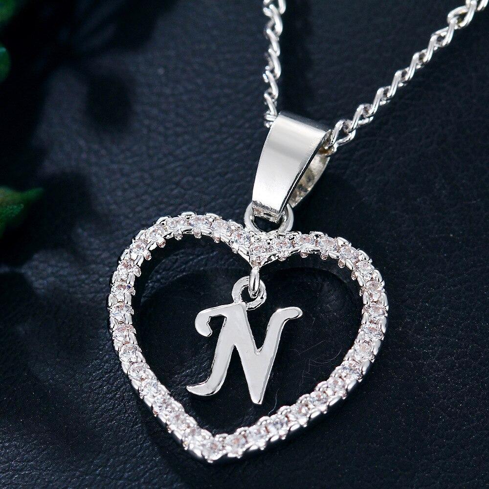 Customized Zircon Heart A-Z Initial Letter Necklaces For Women Lover Rose Gold Silver Color Personalized Chain Female Pendant Necklace Fashion Jewelry Design