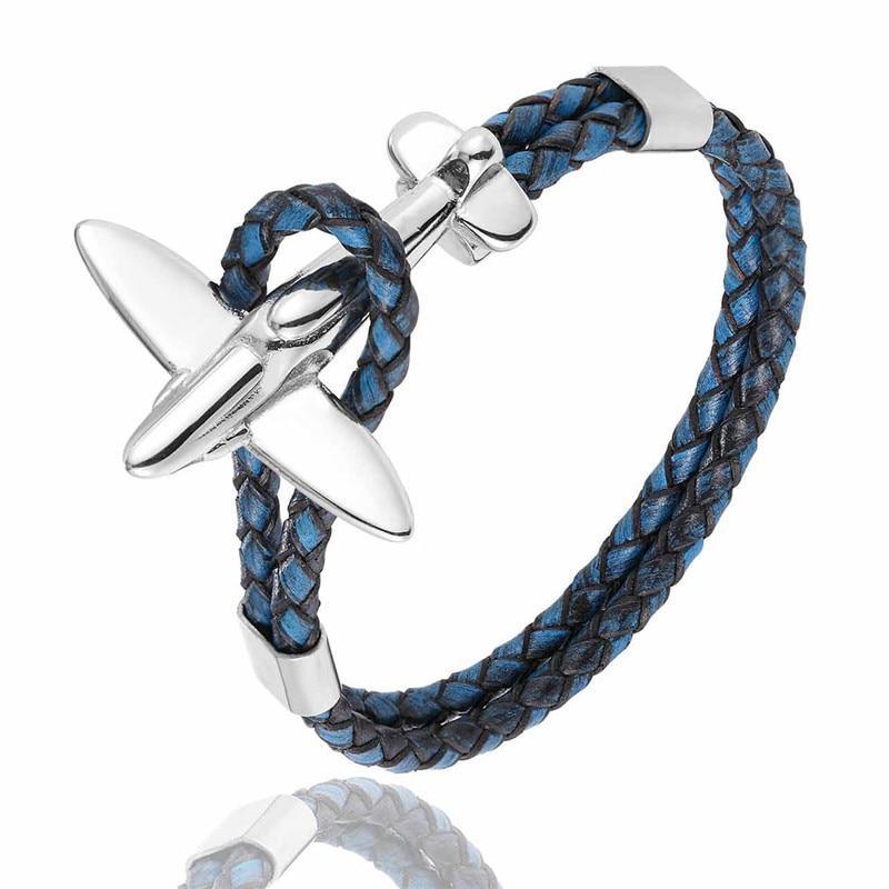 Stainless Steel Gold Aviation Airplane Anchor Bracelets For Men and Women In Retro Leather Bracelet Air Force Style Homme Jewelry Style