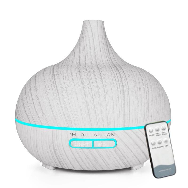 New 550ml Wood Essential Oil Diffuser Ultrasonic USB Air Humidifier with 7 Color LED Lights Remote Control Office Home Diffuser for Office, Home, Bedroom, Living Room, Study, Yoga, Spa; White Wood Grain with Multiple Lighting Options