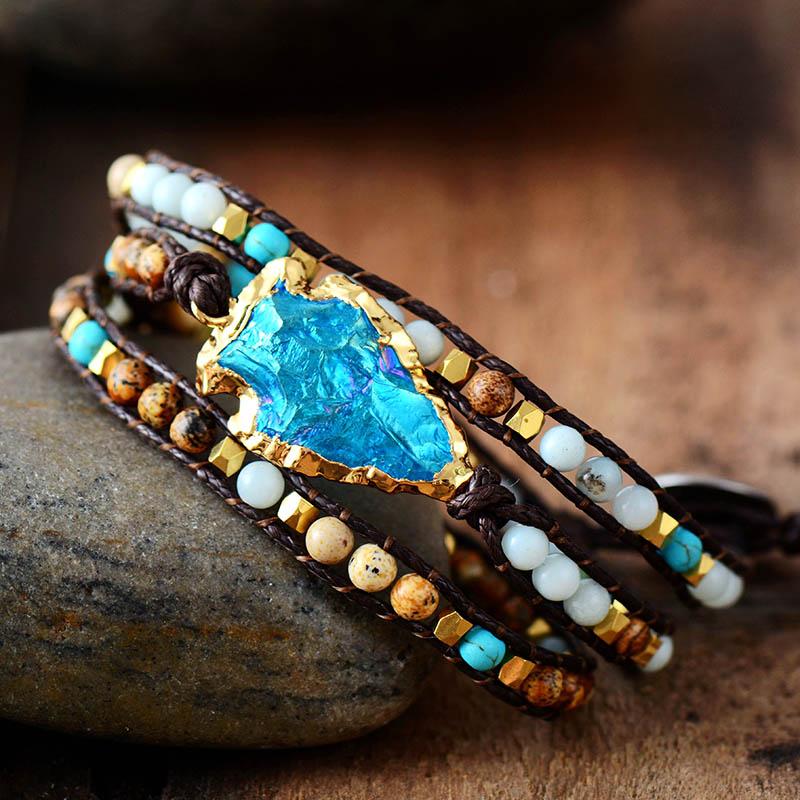 New Modern Wrap Bracelets Amazing Natural Stones Gilded Arrowhead Quartz Charm Friendship Bracelet Boho Bracelet