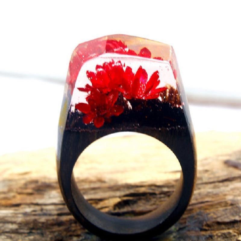 Luxury Handmade Unique Unisex Ring For Womens and Men  Wood Resin Ring Handmade Snowy Mountain Forest Micro Landscape Wooden Rings