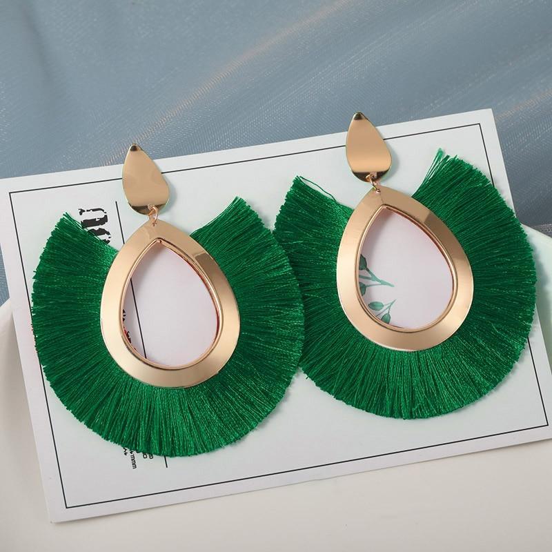 Luxury Elegant Tassel Modern Tassel Earrings for Women In  Cotton Silk Fabric Long Fringe Drop  Earrings Design