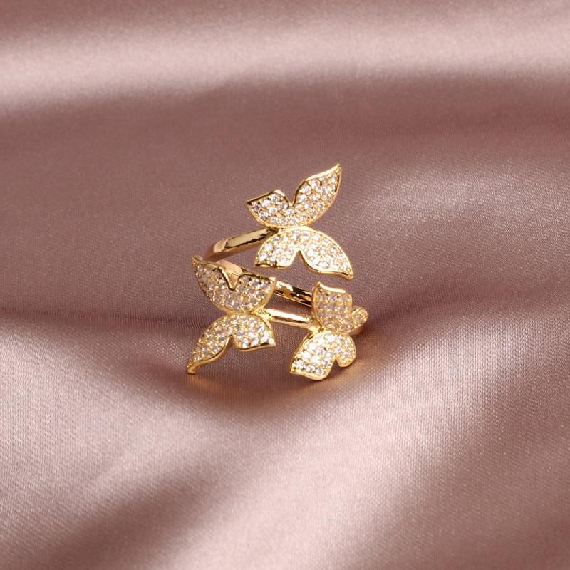 New Design Fashion Jewelry Opening High-Grade  Zircon Butterfly Ring Luxury Shiny Cocktail Party Ring For Women