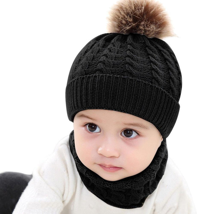 Trend New Toddler Hat Baby Girls and Boys Winter Warm Knitted Wool Hemming Hat Beanie Cap and Warm Scarf