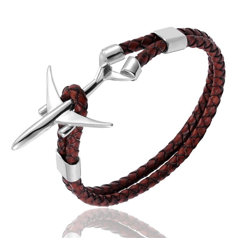 Modern Stainless Steel Airplane Anchor Luxury Bracelets For Men And Women Genuine Multi-Layer Leather Elegant Bracelet Freestyle Home Jewelry