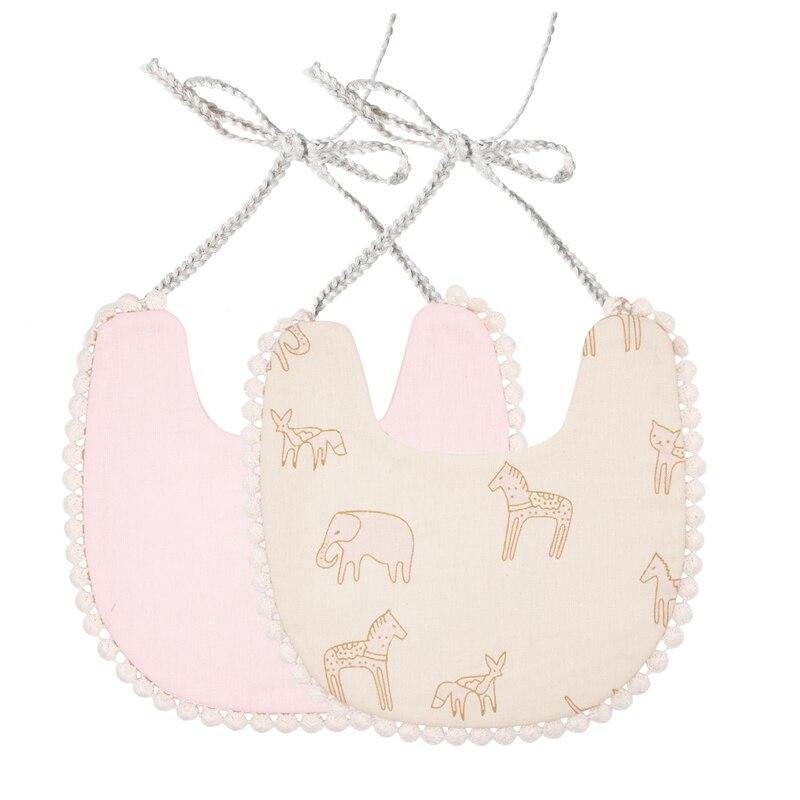 Double-deck Infant Baby Girl Boy Bib Kid Toddler Dinner Feeding Tassel Cotton Linen Burp Cloths