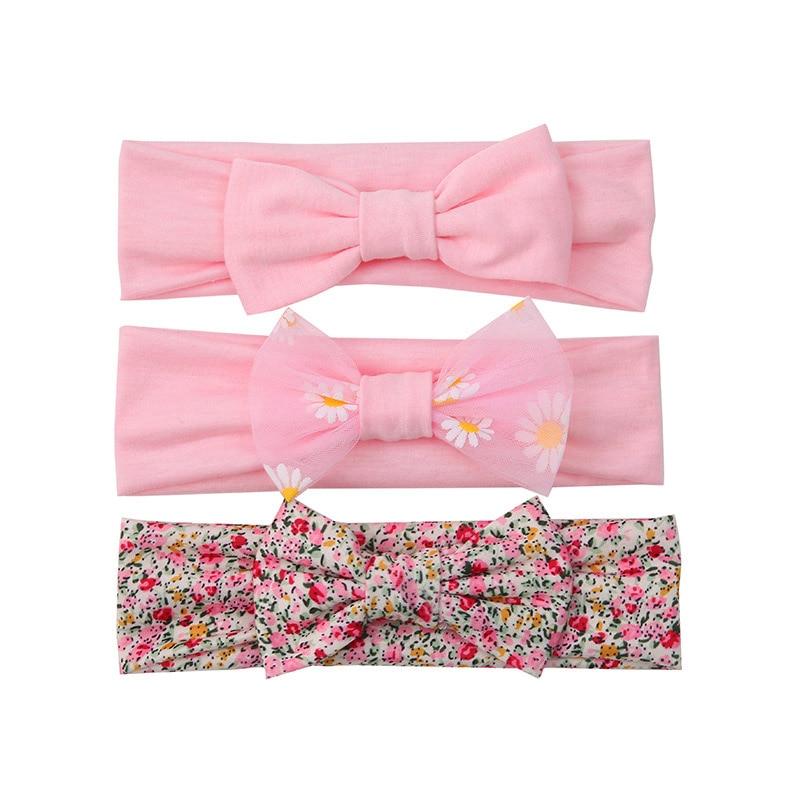 Summer Cute Floral Bows Baby Girl Headbands Elastic Bowknot Newborn Hair Band Turban Set Hair Accessories Bow Set For Kids