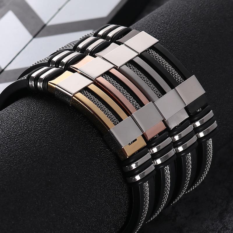 Stainless Steel Silicone Bracelet Men Jewelry Wrist Band Punk Style New Design Men Rubber Charm Brecelet