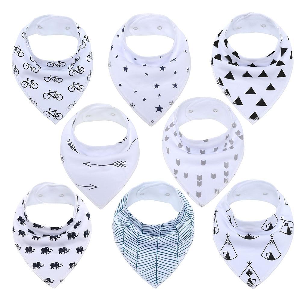 8PCS/SET Pack Baby Bandana Organic Absorbent Soft Cotton Drool Bibsfor Teething And Feeding Bib For Baby and Kids Feeding